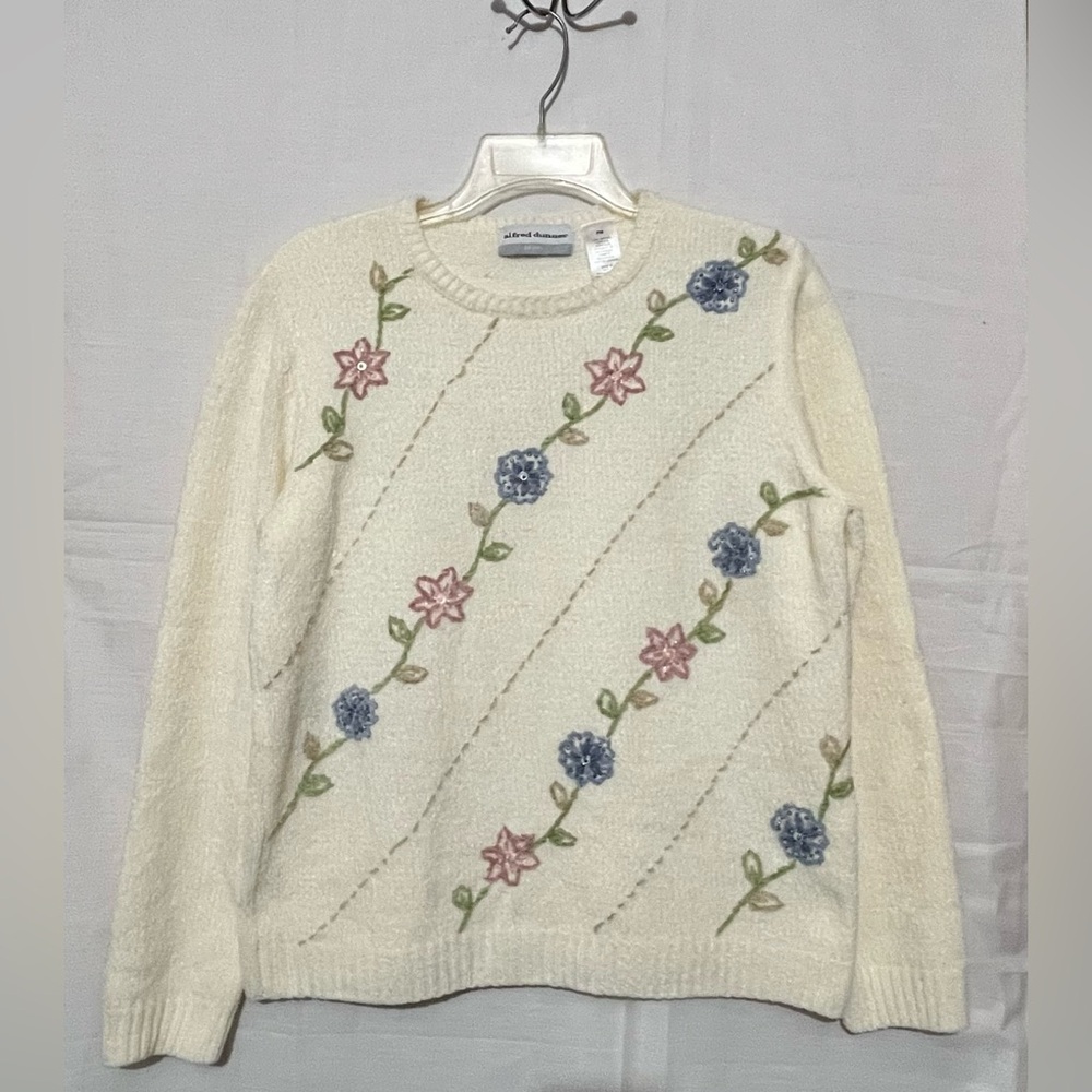 Alfred Dunner Cream Sweater with Floral Embroidery